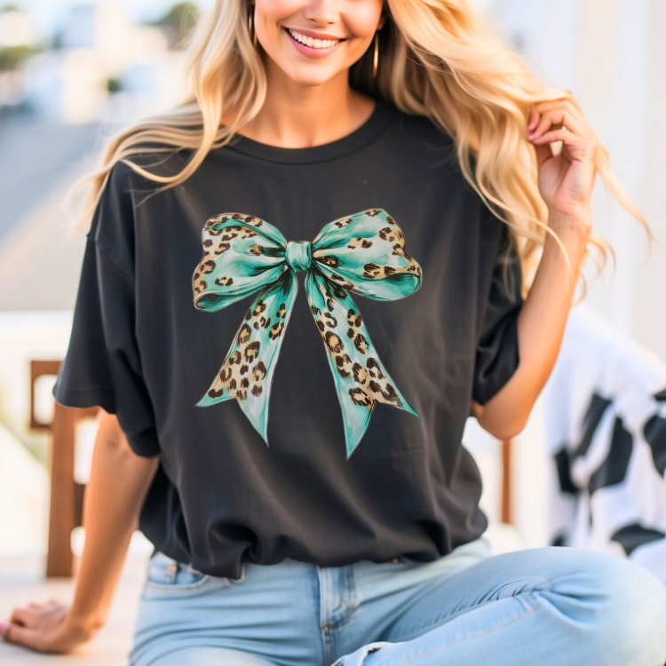 Aqua Leopard Bow Graphic Tee