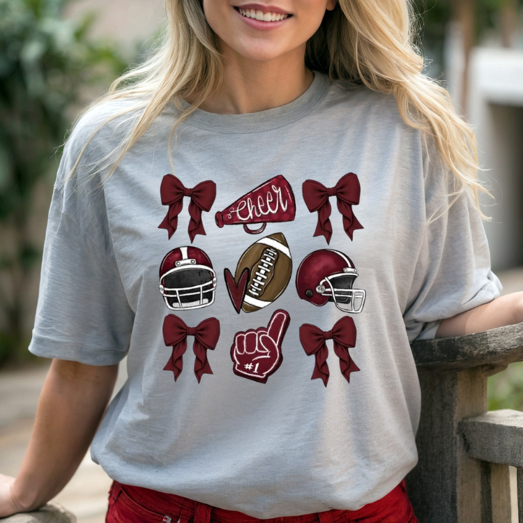 Women's Maroon Cheer Bows T-Shirt