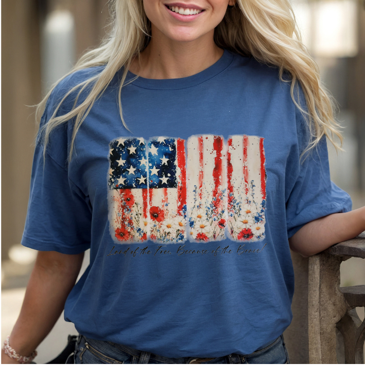 Land of the Free Floral Flag Graphic Tee