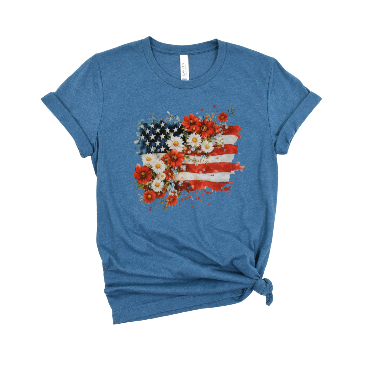 Red Flag with Flowers Graphic Tee