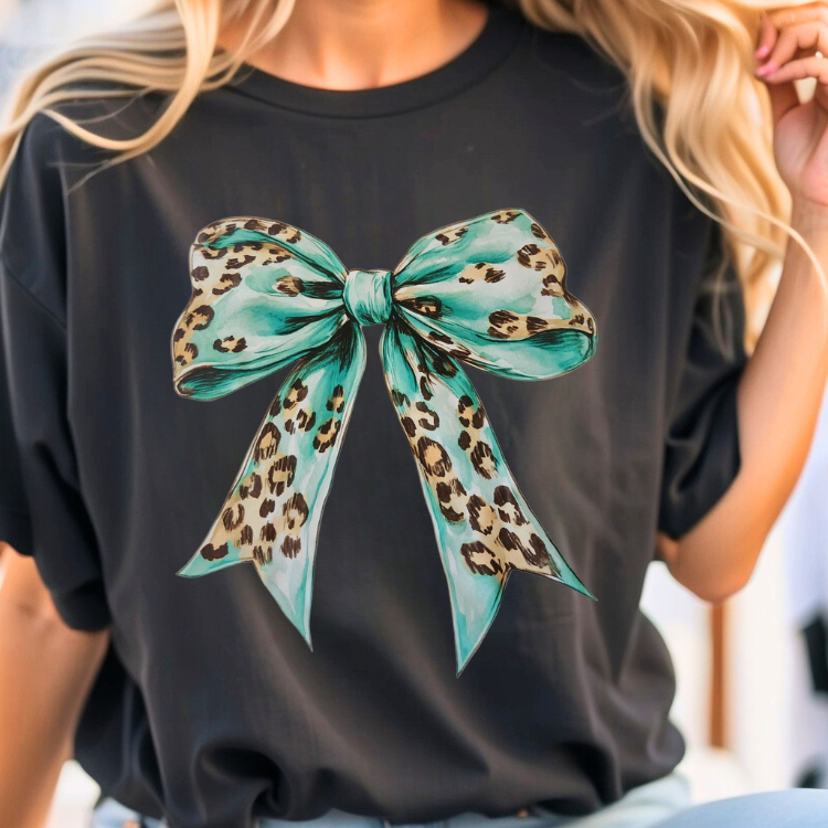 Aqua Leopard Bow Graphic Tee