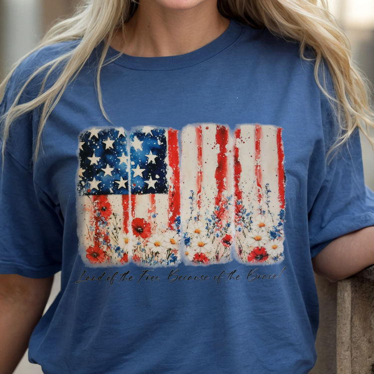 Land of the Free Floral Flag Graphic Tee