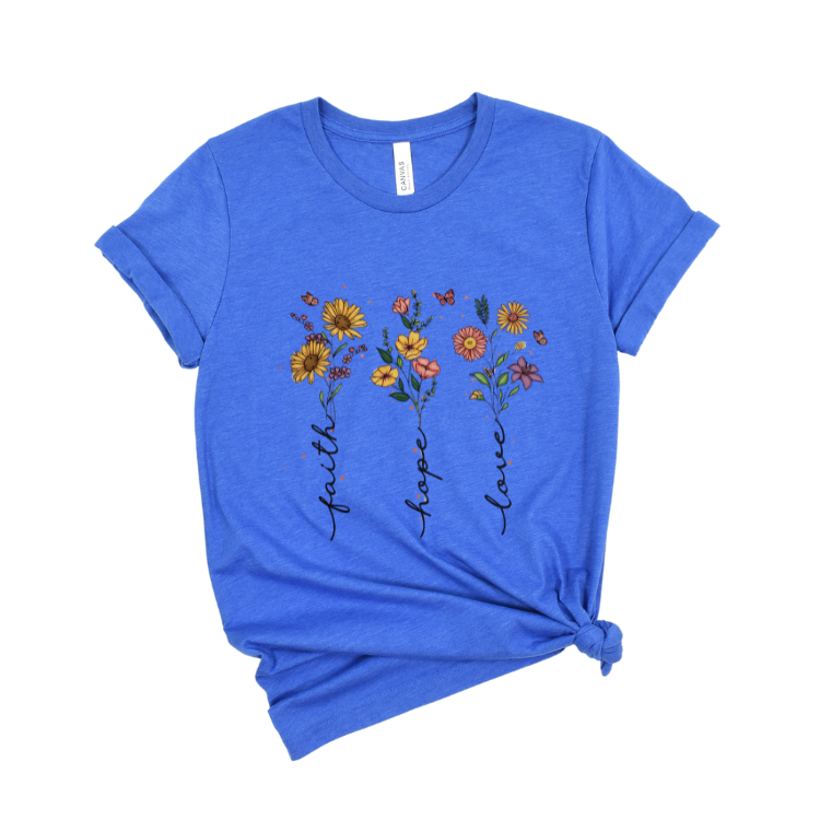 Women’s Faith Hope Love Flowers T-Shirt